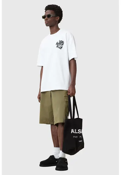 Tricou supradimensionat din bumbac cu imprimeu logo contrastant Orlando - Alb