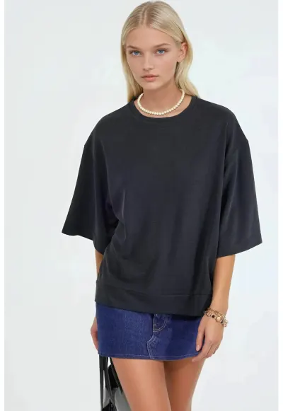 Tricou dama - Gri inchis - Guler rotund