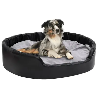 vidaXL Pat pentru câini, negru/gri, 99x89x21 cm, pluș/piele ecologică