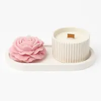 Set tavă ovală cu lumânare bujor & lumânare în vas ceramic – ceramică jesmonite, în cutie cadou - Marmorată roz