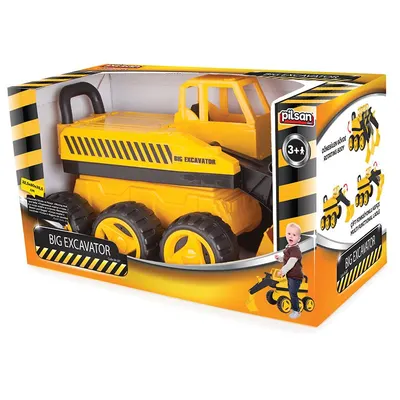 Excavator pentru copii Pilsan Big fara pedale, dotat cu cupa mobila si functionala, sustine pana la 35 kg