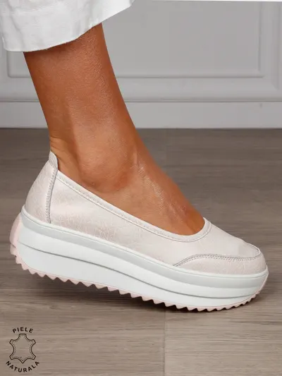 Balerini dama din Piele Naturala slip-on CRL1544 Roz