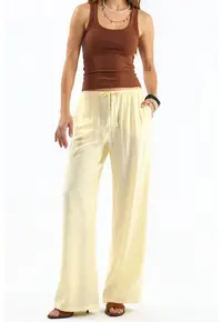 Pantaloni dama - tesuti - casual - galben lamaie - 100% poliester