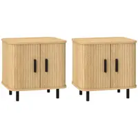 HOMCOM Set 2 Noptiere în stil Nordic cu Raft pe 2 Niveluri și Ușă Culisantă pentru Dormitor, 48x40x48 cm, Lemn Natural | Aosom Romania