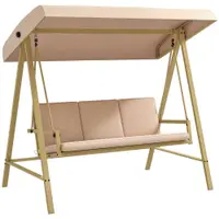 Outsunny Scaun Balansoar de Grădină cu 3 Locuri, Bancă cu Copertină Reglabilă, Perne Detașabile și Cadru din Oțel, 200x125x175 cm, Bej | Aosom Romania