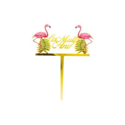 Cake Topper tort La Mulți Ani 2 Flamingo