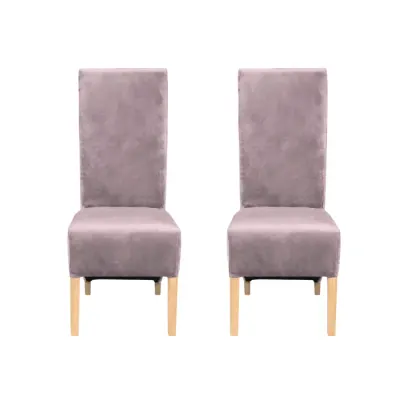 Set 2 scaune living VANESSA, picioare lemn natur, stofa roz pudra, 47x60x110 cm