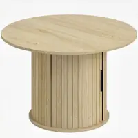 HOMCOM Masă de cafea rotundă, masă pentru living cu depozitare, ușă glisantă cu lamele, 2 rafturi, efect lemn natural | Aosom Romania