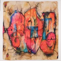 Esarfa tip batic din bumbac, cu imprimeu grafic abstract pe fond bej