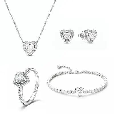 Set bijuterii Inel,Cercei,Bratara si Colier White Heart Cu Argint