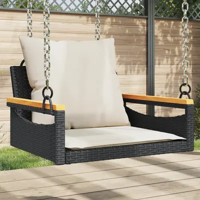 vidaXL Bancă de balansoar cu perne, negru, 63x62x40 cm, poliratan