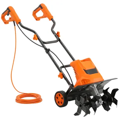 Outsunny Motobineusă electrică 1500W cu mâner pliabil, lățime de lucru 40 cm, adâncime de arat 9 cm, 6 lame, portocaliu | Aosom Romania