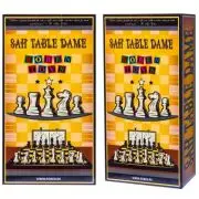 Joc 3 in 1: sah, table, dame, cutie lemn, 47x25 cm