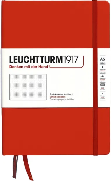 Caiet Leuchtturm1917 Natural Colors - A5, roșu, pagini cu puncte, copertă rigidă