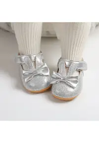 Pantofi Cu Sclipici Si Urechiuse De Iepuras - Elegant - Piele ecologica - Fete - Velcro - Argintiu