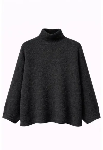 Pulover dama - supradimensionat - guler inalt - 100% poliester - Negru