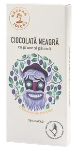 Ciocolata neagra 70% cacao cu prune si palinca, 80g, Razvan Idicel
