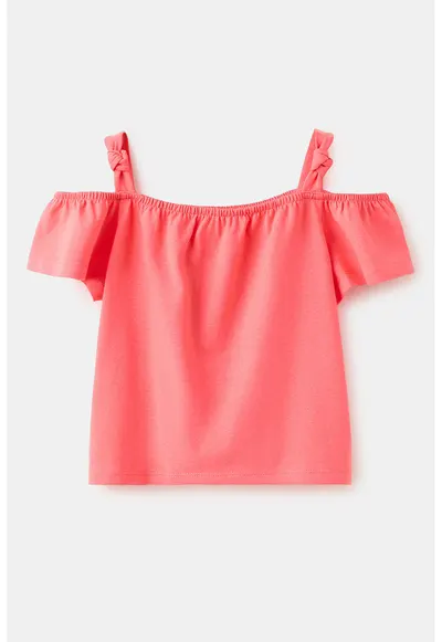 Tricou cu decupaj pe umeri - Coral