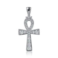 Pandantiv cruce egipteana din aur alb cu diamante de 0.78ct