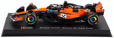 Model de colecție Bburago Mașini de curse - McLaren MCL39 #81 Oscar Piastri 3rd Monaco GP Formula 1 (2025) (with pilot and showcase)