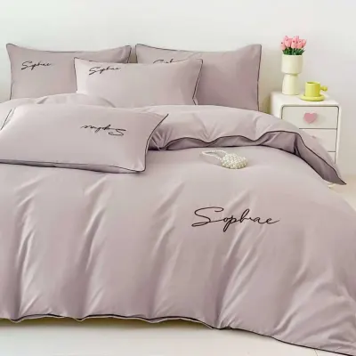 Lenjerie pat dublu, Finet Soft Touch cu Broderie, 6 piese, Bej
