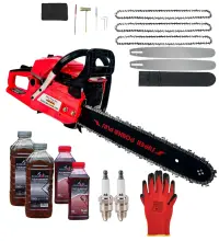 *PACHET* 8.8cp 58cmc Drujba benzina + 3 lanturi + 2 lame + x2 ulei ungere lant 1L + x2 ulei amestec 0.5L + x2 bujii + accesorii + manusi protectie CRAFT-TEC GERMANY, Super Power Plus *RED edition
