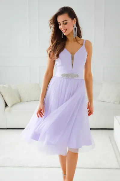 Rochie lila midi din tul si cord...