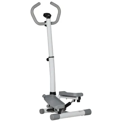 HOMCOM Stepper cu Monitor LCD, Maner Reglabil și Elastice, din Oțel și ABS, Alb și Gri | Aosom Romania