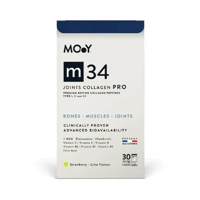 m34 PRO Colagen hidrolizat bovin premium, dovedit clinic, articulatii, 7.000mg tip I, II si III, aroma capsuni si lime, 30 portii, 390 g, natural, Molecules of Youth