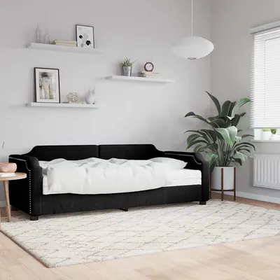 vidaXL Pat de zi cu saltea, negru, 80x200 cm, textil