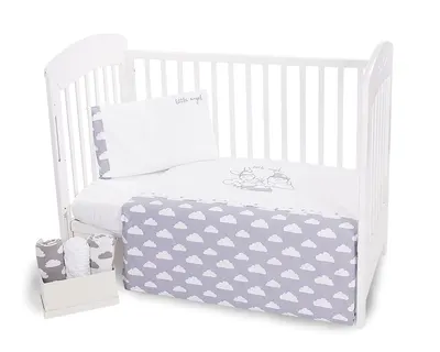 Set lenjerie de pat cu broderie Kikka Color Little Angel Clouds, 5 articole