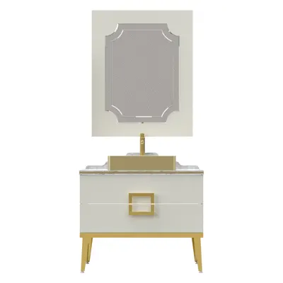 Set mobilier baie Pierre Cardin Mercury 3 piese 90 cm alb-auriu