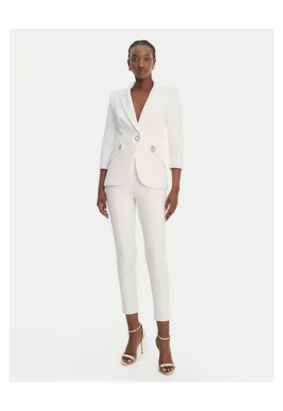 Pantaloni dama - poliester - alb - fermoar