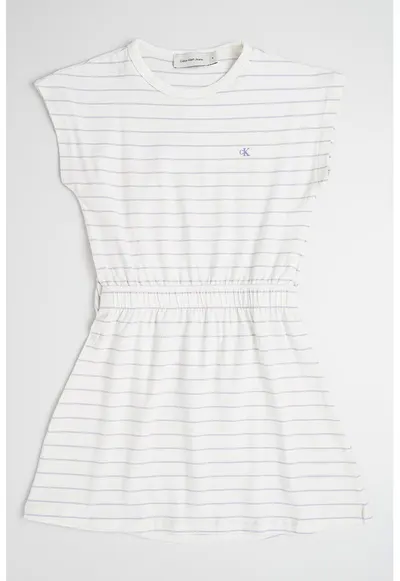 Rochie evazata cu model in dungi - Alb fildes/Lila