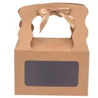 Cutie dreptunghiulară cu fereastră mâner ondulat și panglică - kraft (set 12 buc) - 15x10.5x9.6cm - Default Title