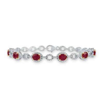Bratara din aur alb-galben cu rubine ovale de 3.82ct si diamante de 1.03ct