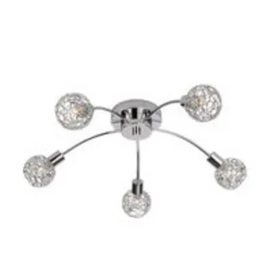 Corp de iluminat cu 5 abajururi, echipat cu becuri halogen cu dulie G9 , 5X28W , lumina calda, crom