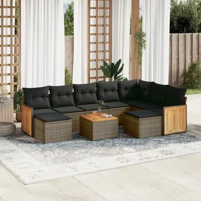 Gossi set mobilier de gradina cu perne, 10 piese, gri, poliratan