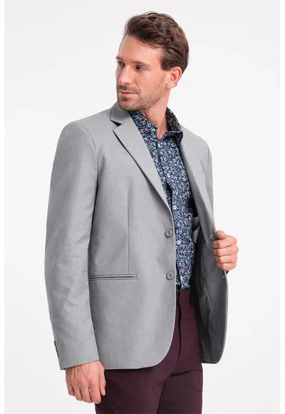 Sacou elegant regular fit cu buzunare cu refilet - Gri deschis