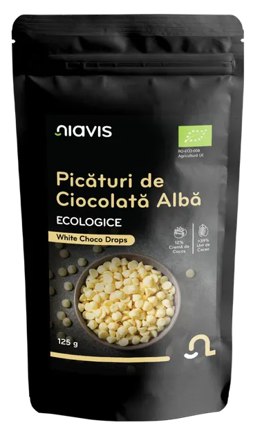 Picaturi de ciocolata alba ecologice, 125g, Niavis