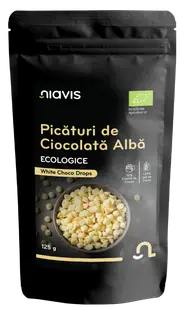 Picaturi de ciocolata alba ecologice, 125g, Niavis