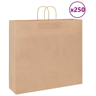 vidaXL Pungi de hârtie 250 buc cu mânere maro 54x15x49 cm