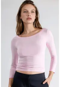 Bluza dama - maneca lunga - guler rotund - roz - jerseu bumbac-polietser