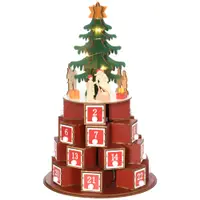 Calendar Advent de Craciun din lemn, cu lumini LED, pentru copii si adulti, rosu si verde HOMCOM | Aosom Romania