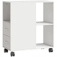 HOMCOM Măsuță de Living cu Roți, 2 Sertare, Raft Deschis și Poliță Reglabilă, Măsuță pentru Dormitor sau Living, 60x30x65 cm, Alb | Aosom Romania