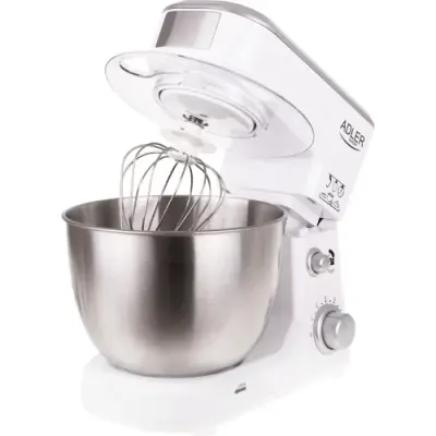 Mixer planetar Adler AD4216, 1000W, 6 viteze, capacitate bol 4l, Alb/Inox