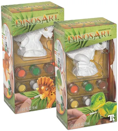Figurină pentru colorat DinosArt - Triceratops, cu creioane colorate