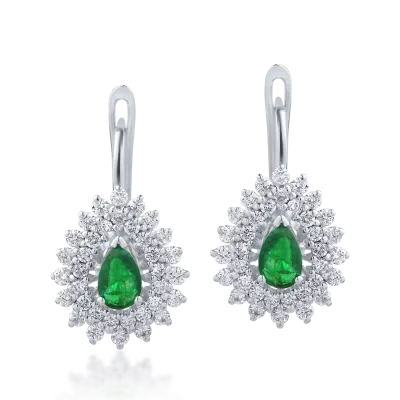 Cercei din aur alb cu smaralde pear de 0.5ct si diamante de 0.9ct