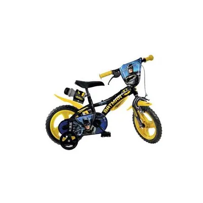 Bicicleta copii Dino Bikes Batman 12 inch, varsta 3-4 ani, inaltimea 87-110 cm, frana pe fata, pinion fix, roti din spuma EVA, scaun reglabil, roti ajutatoare detasabile