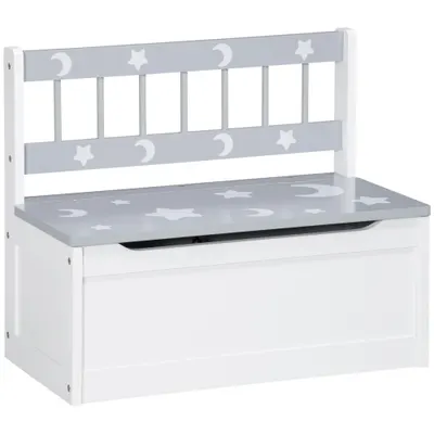 ZONEKIZ Cufar jucarii moderna 2 in 1, scaun pentru copii lada depozitare jucarii, MDF si lemn de pin, 60x30x50 cm, alb si gri | Aosom Romania
